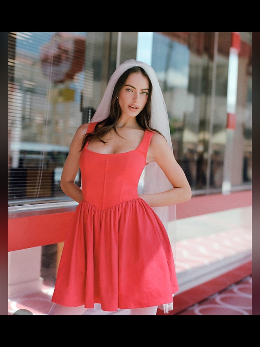 BHLDN Jemma Scoop-Neck Fit & Flare Mini Dress in Red (Medium)